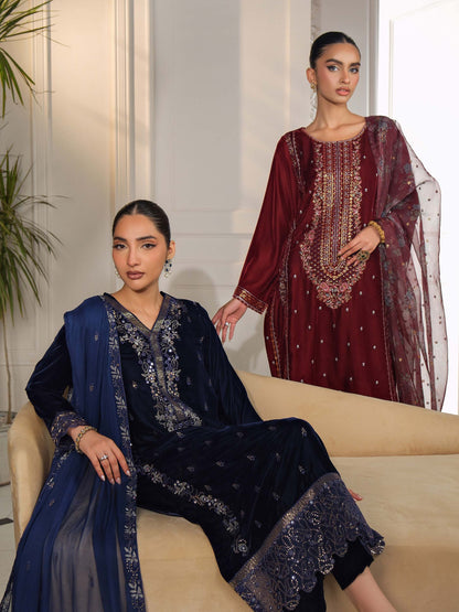 3 Piece Velvet Suit-Embroidered (Unstitched)