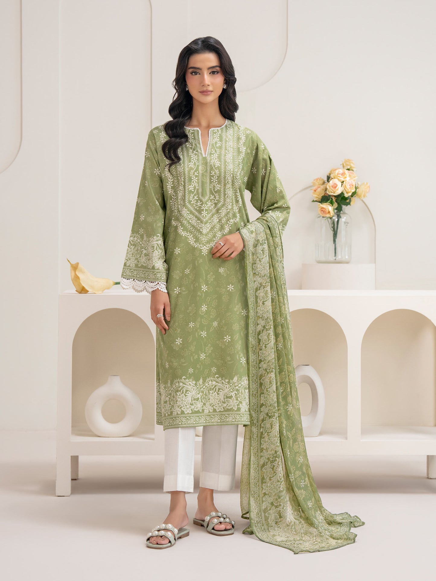 2 Piece Cambric Suit-Paste Print (Unstitched)