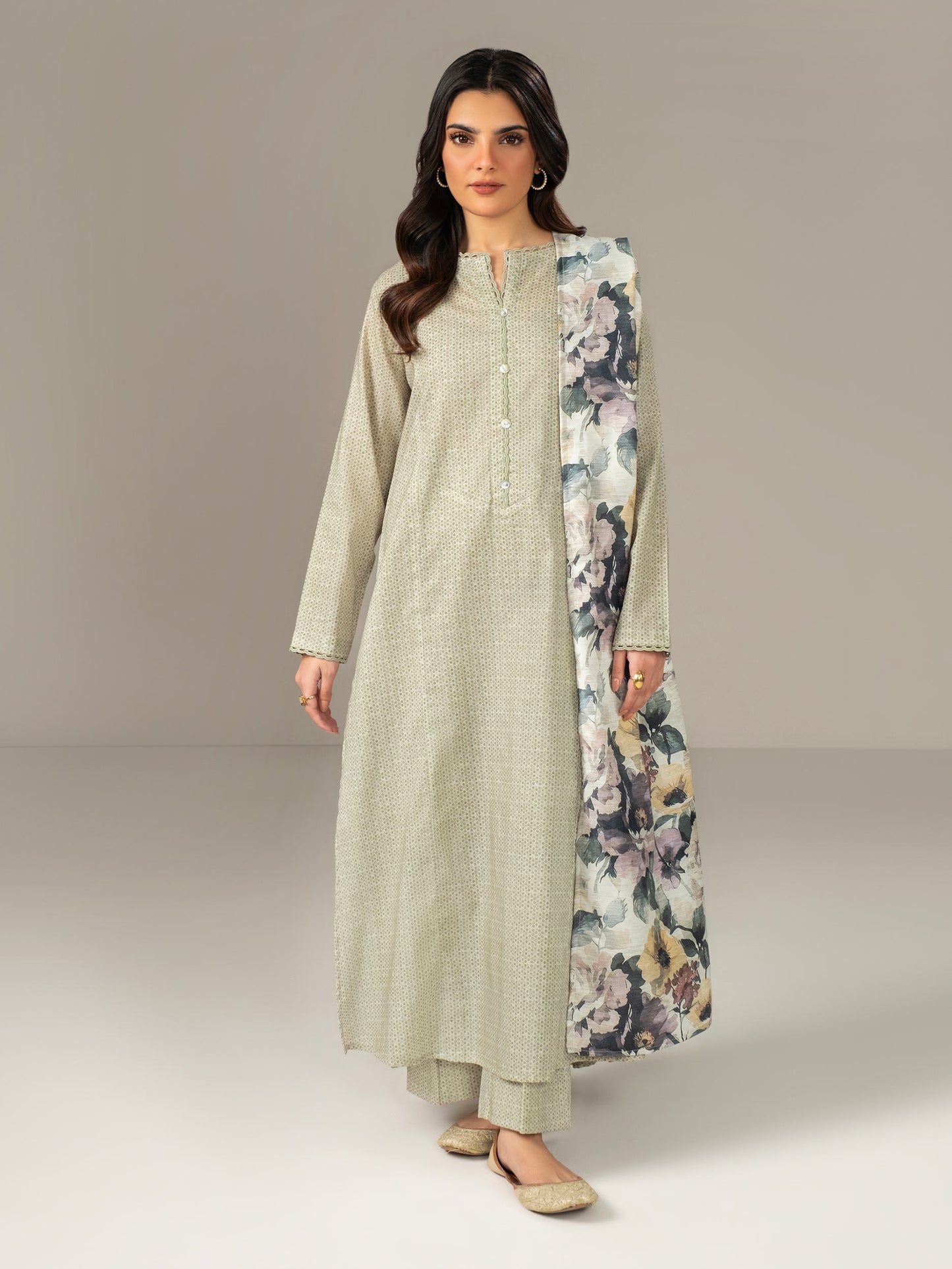 3 Piece Khaddar Suit-Paste Print (Unstitched)