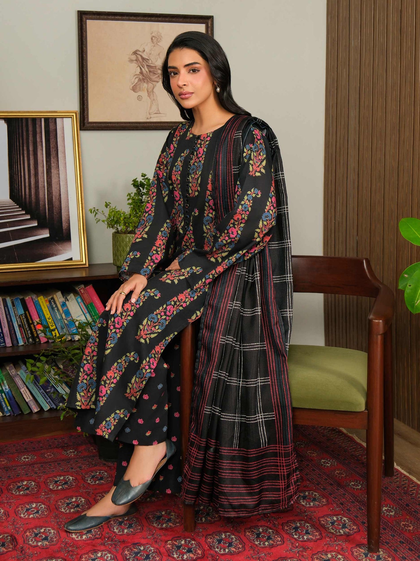 3 Piece Khaddar Suit-Paste Print (Unstitched)