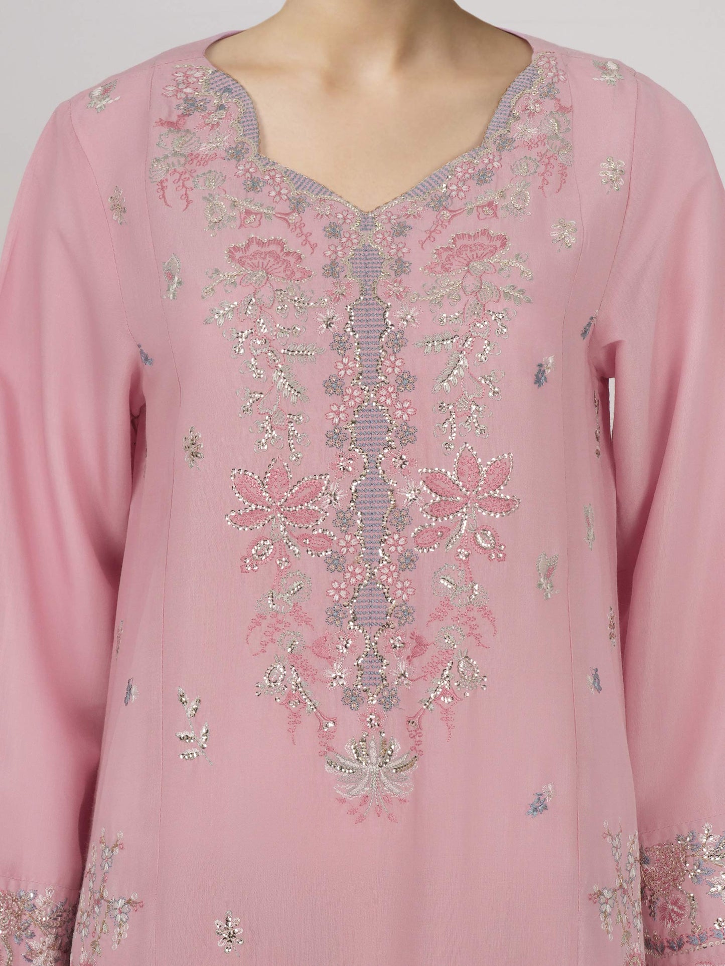 3 Piece Raw Silk Suit- Embroidered (Unstitched)