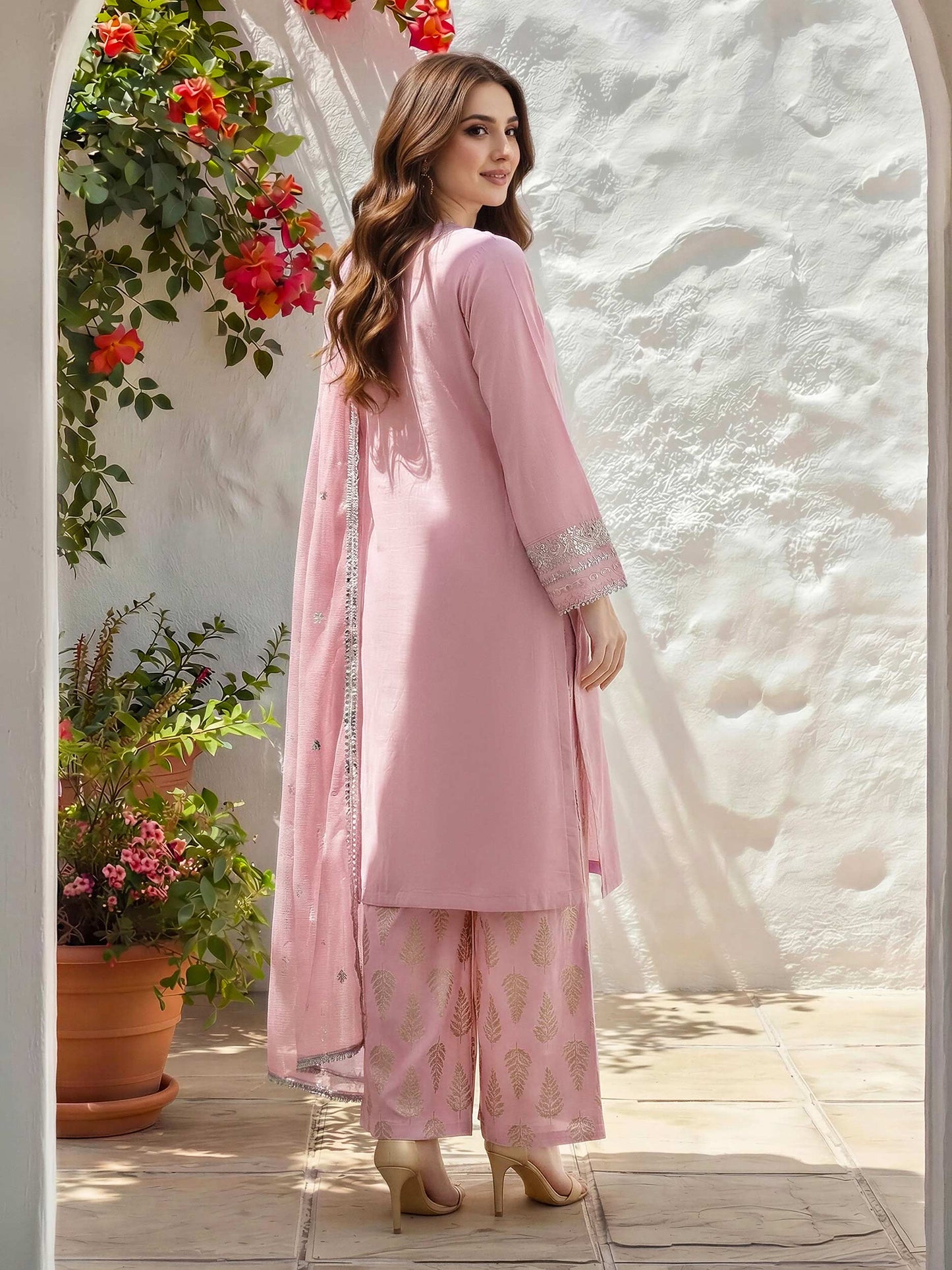 3 Piece Raw Silk Suit- Embroidered (Unstitched)