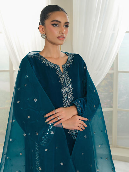 3 Piece Velvet Suit-Embroidered (Unstitched)