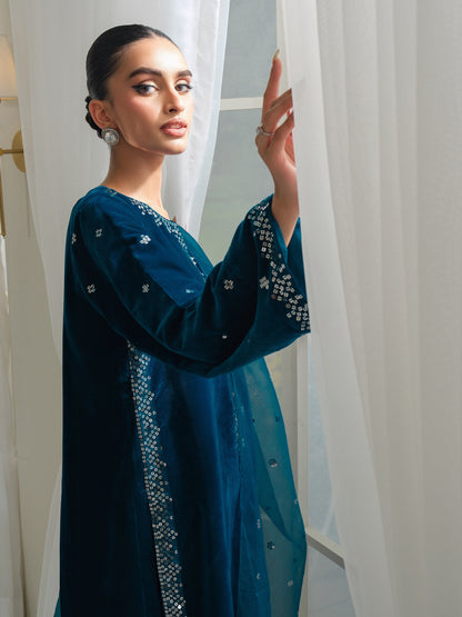 3 Piece Velvet Suit-Embroidered (Unstitched)