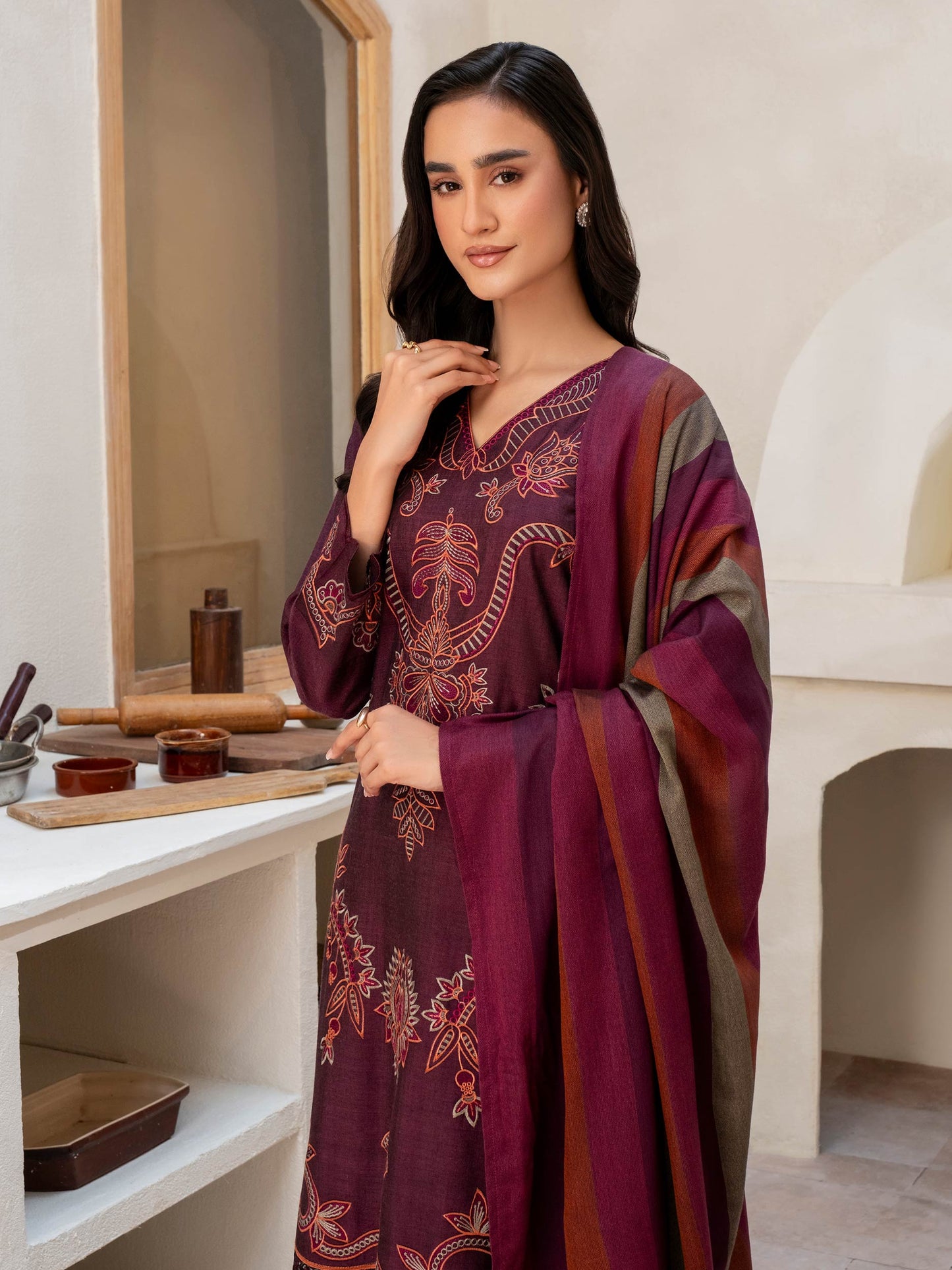 3 Piece Yarn Dyed Suit-Embroidered (Unstitched)