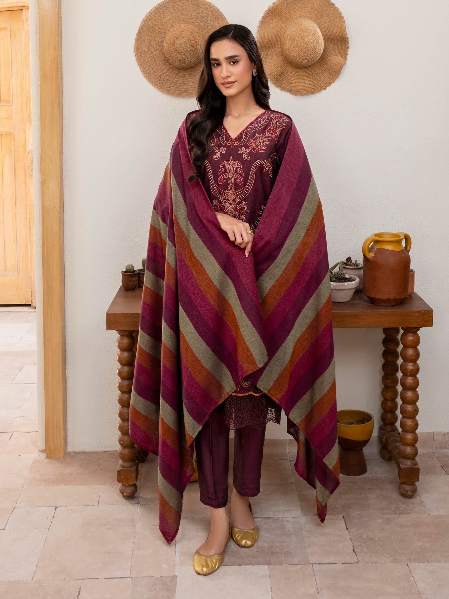 3 Piece Yarn Dyed Suit-Embroidered (Unstitched)