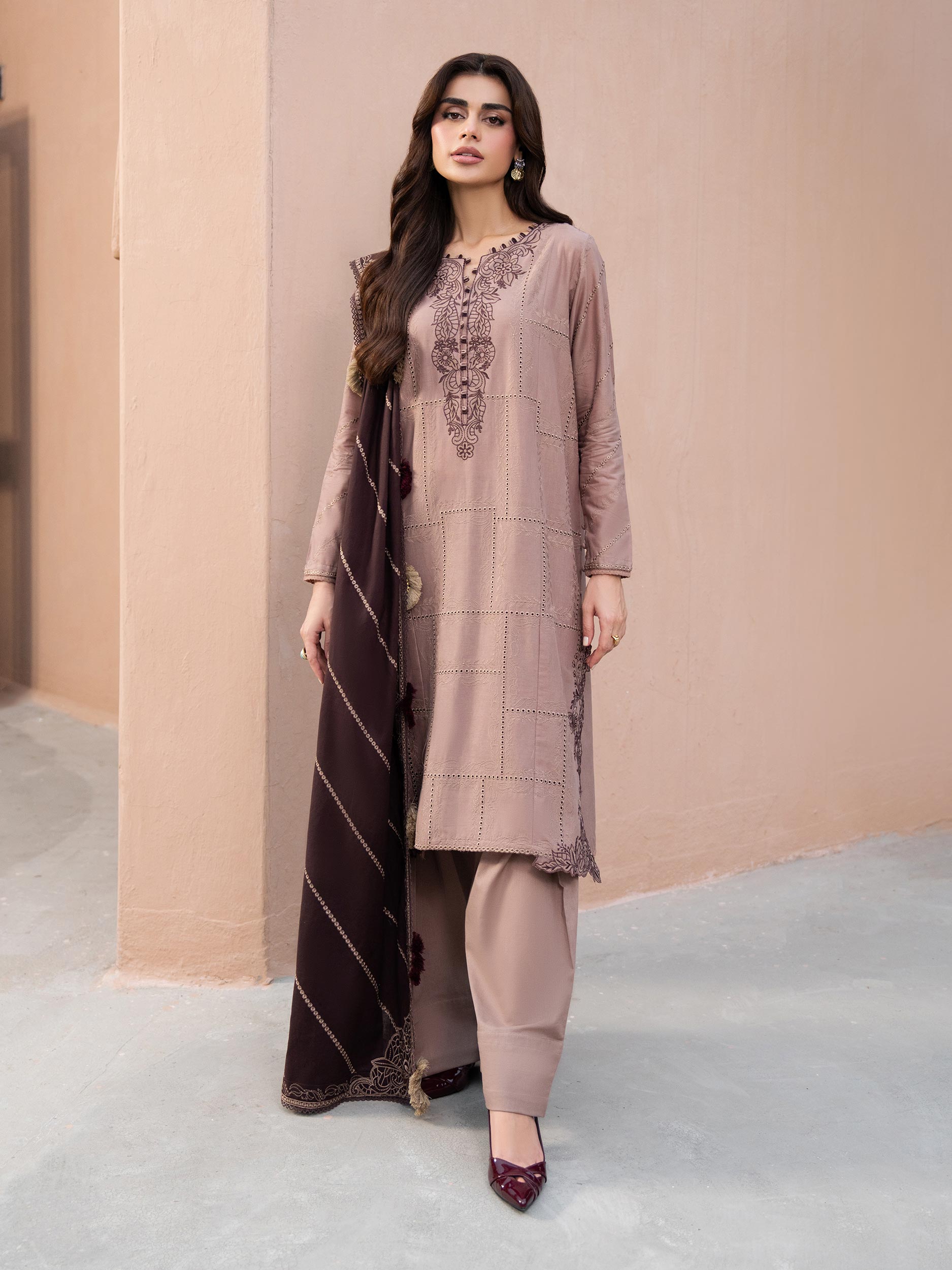 Republic WomensWear Embroidered Khaddar Suits Unstitched 3 Piece RW21W D8 Passerose - Winter Collection