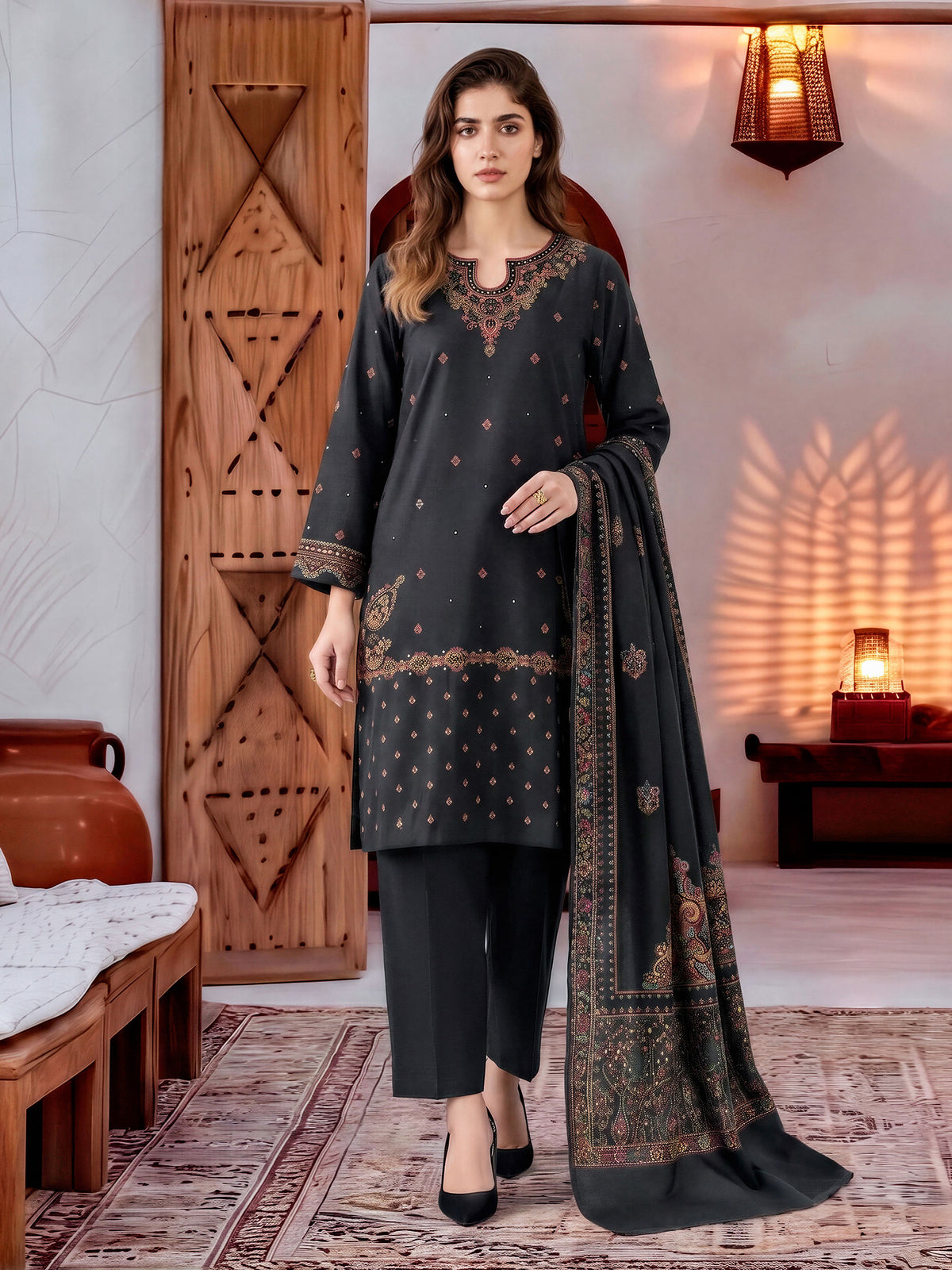 3 Piece Khaddar Suit-Embroidered (Unstitched)