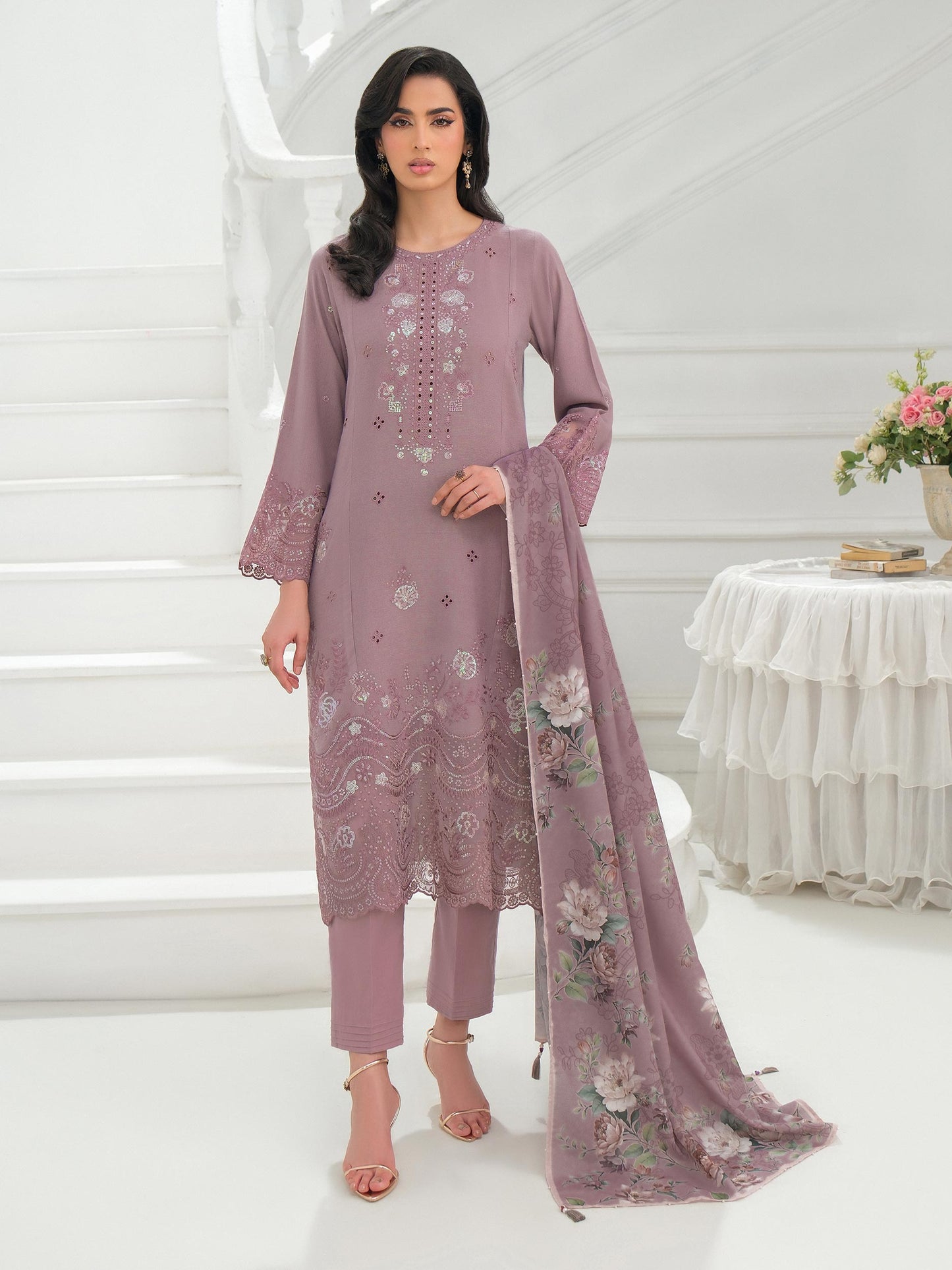 3 Piece Karandi Suit-Embroidered (Unstitched)