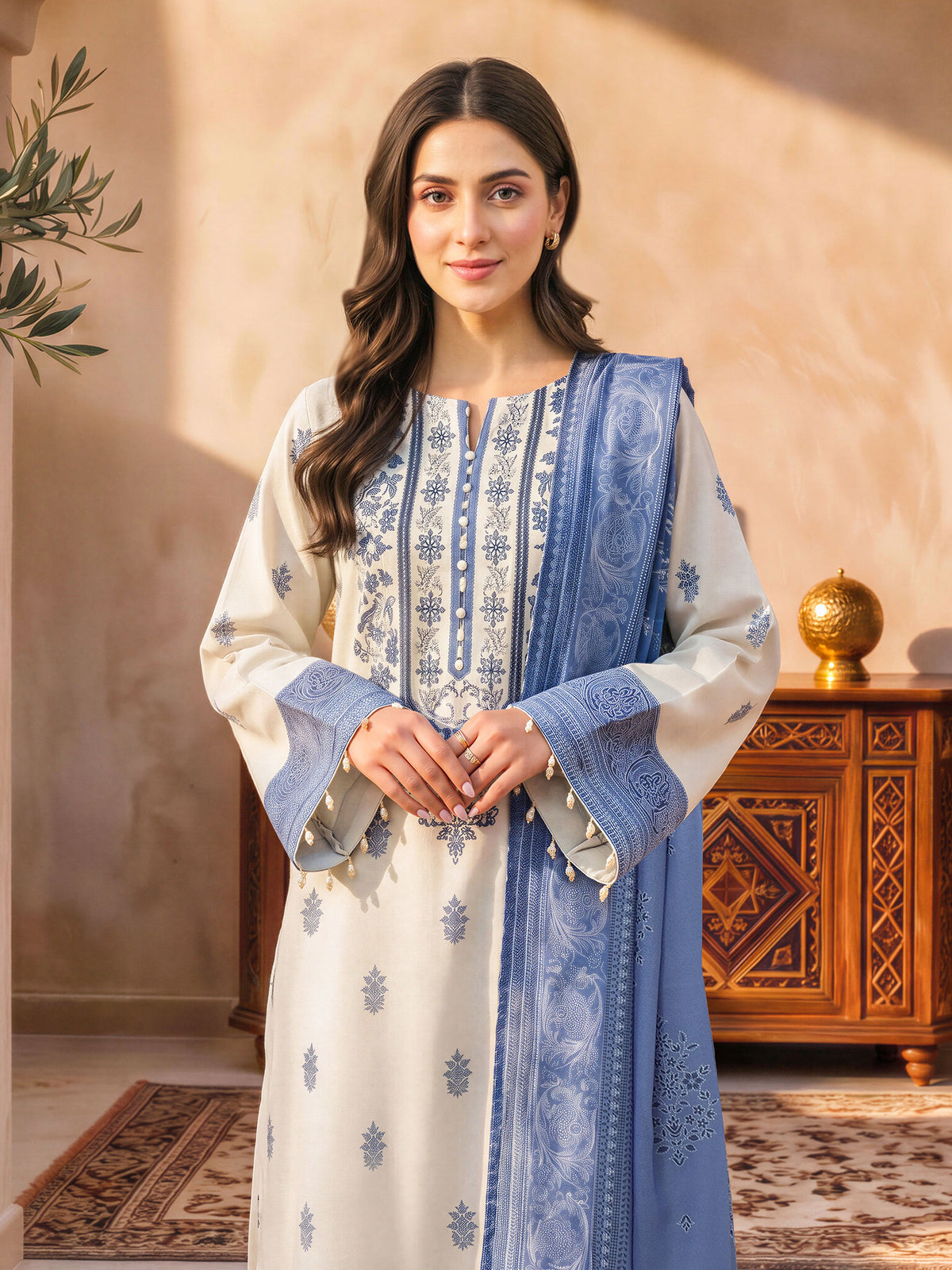 2 Piece Khaddar Paste Suit (Unstitched)