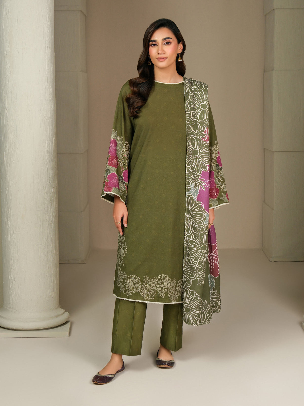3 Piece Khaddar Paste Suit (Unstitched)