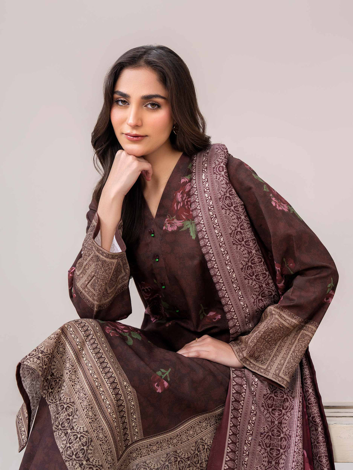 3 Piece Khaddar Suit-Printed (Unstitched)