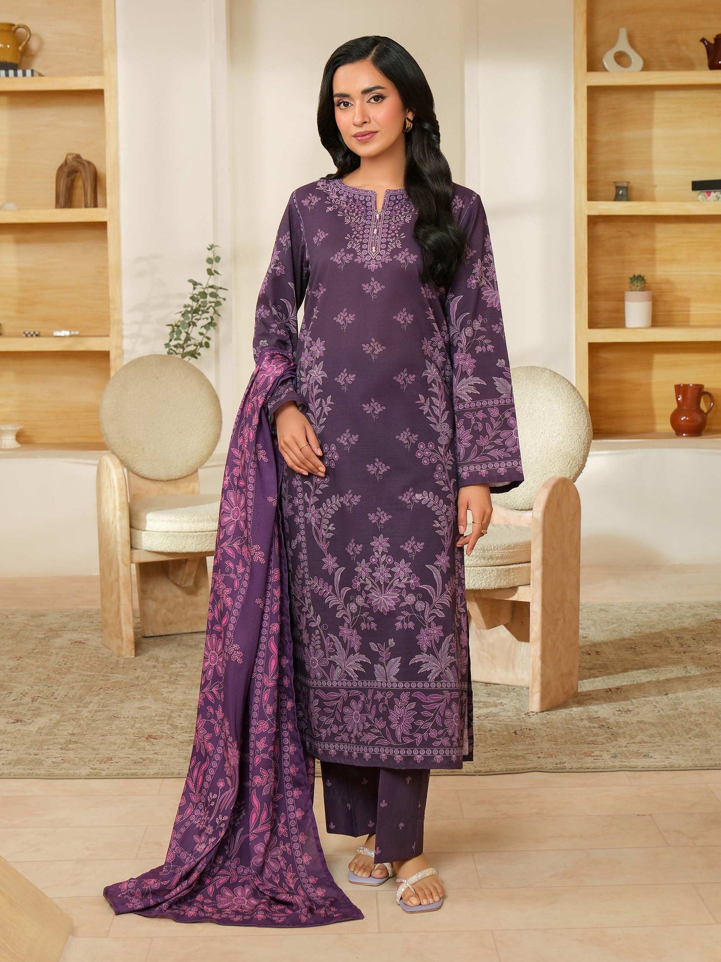 3 Piece Khaddar Suit-Paste Print (Unstitched)