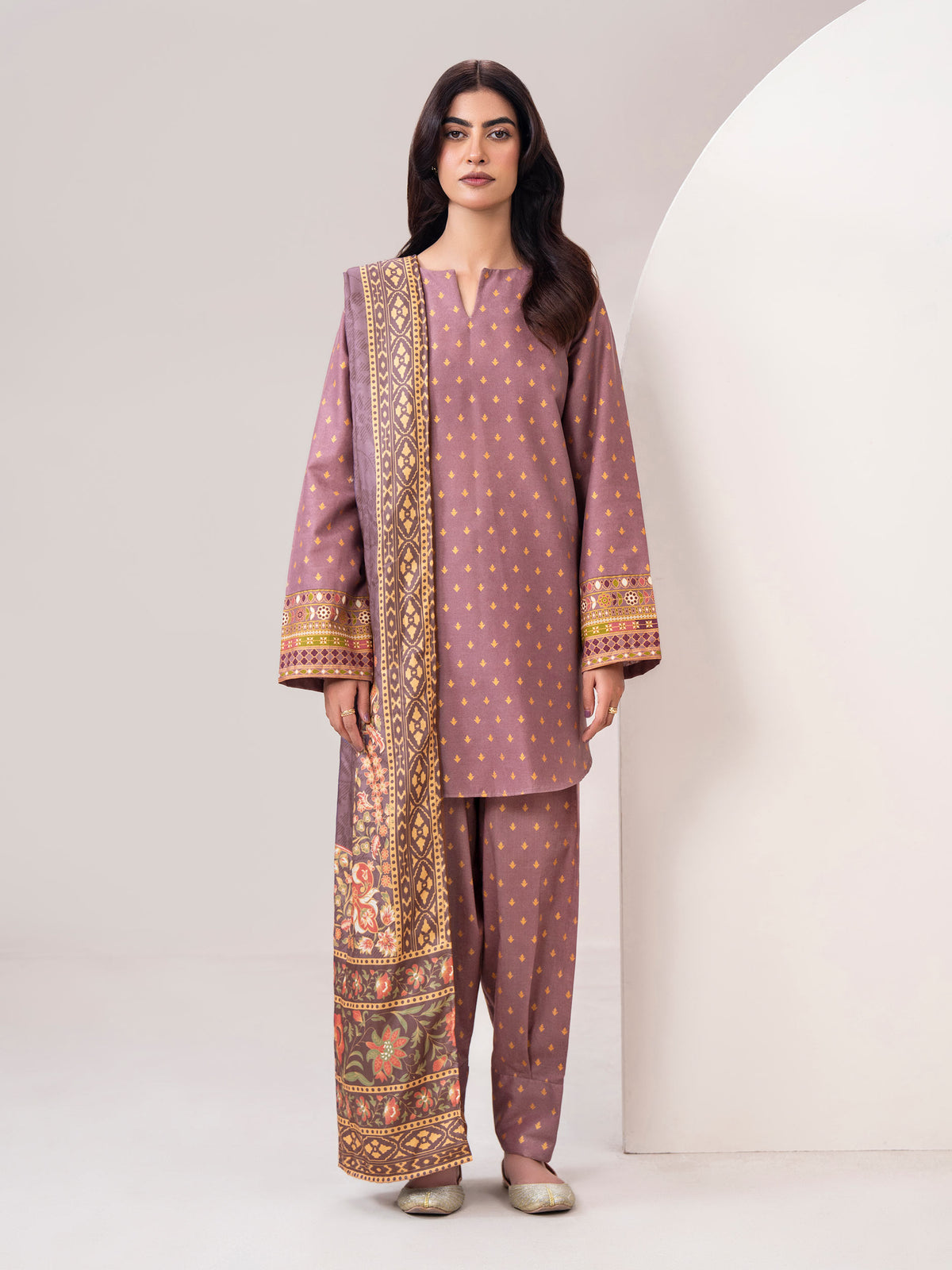 3 Piece Slub Khaddar Suit-Printed (Unstitched)