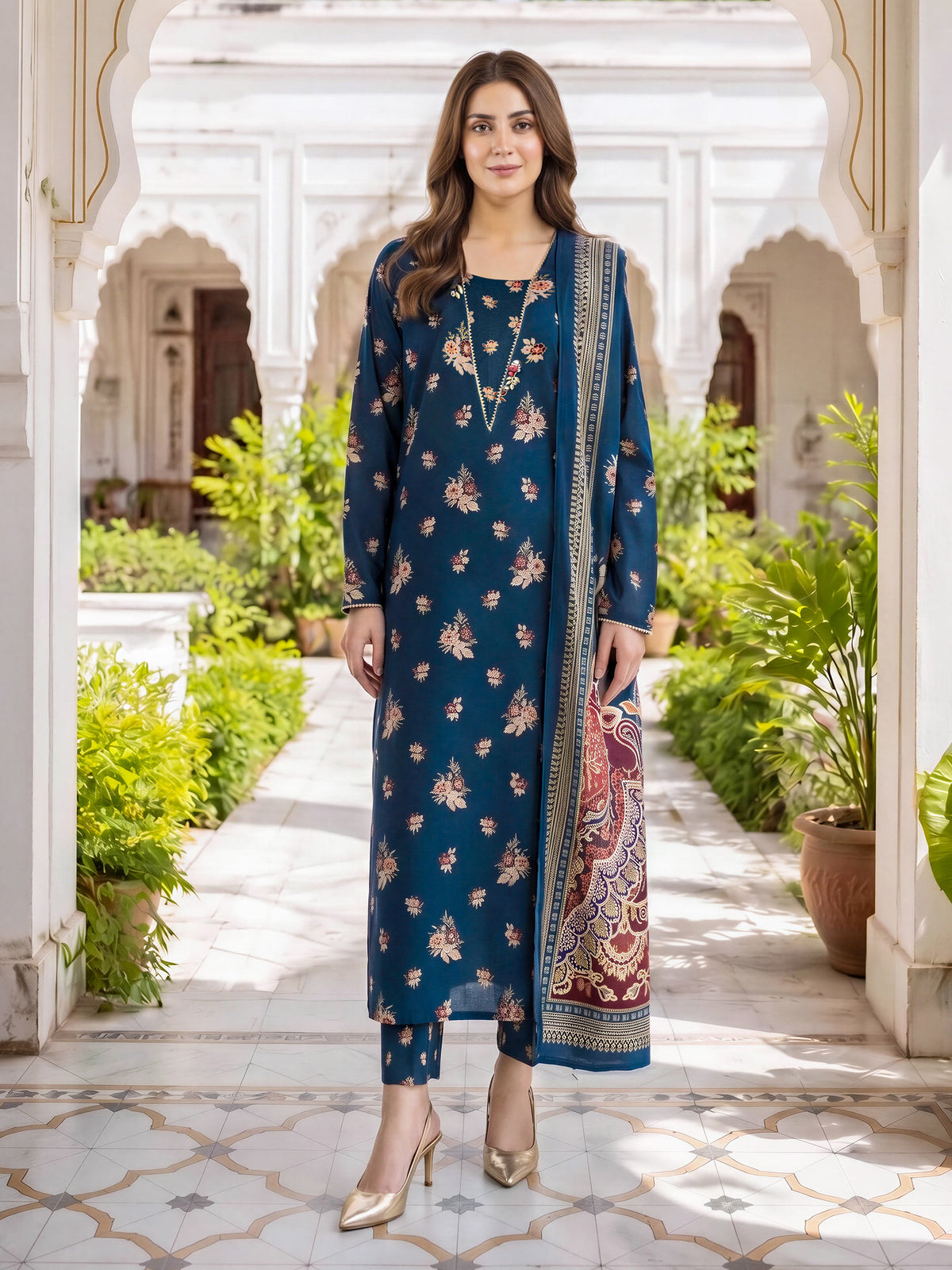 3 Piece Khaddar Paste Suit (Unstitched)