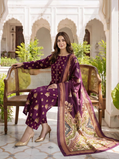 3 Piece Khaddar Paste Suit (Unstitched)