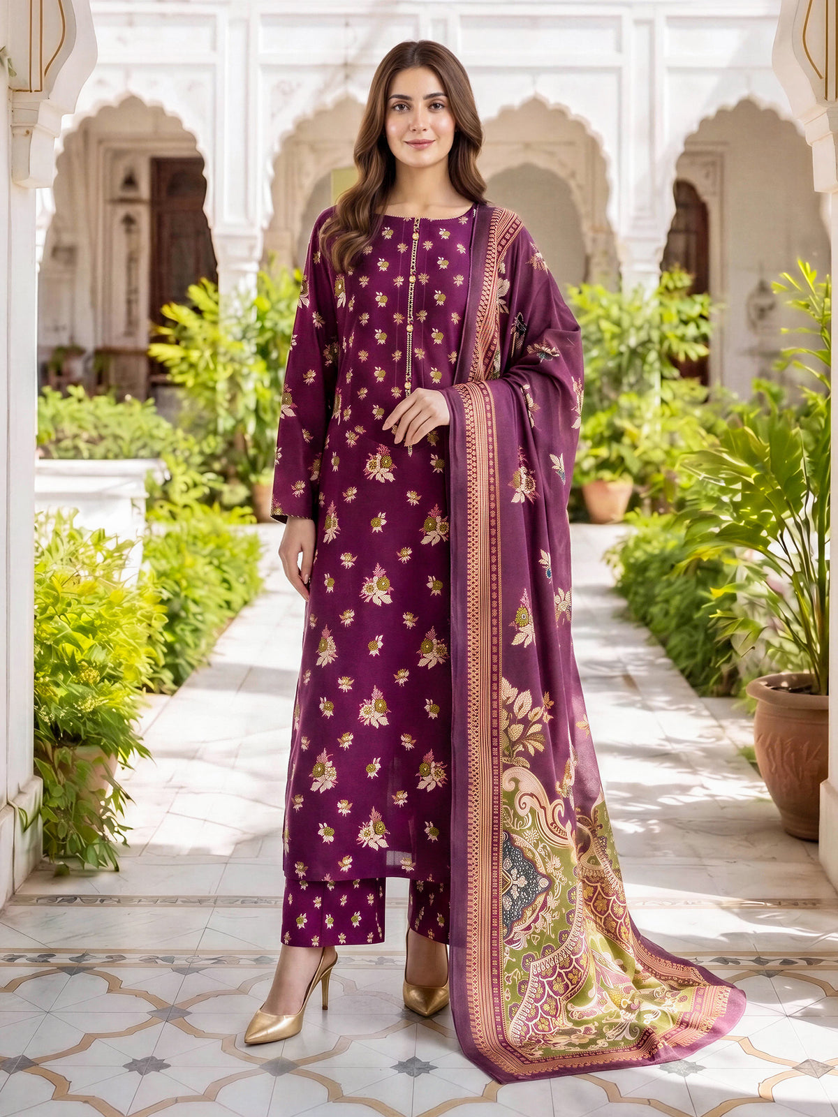 3 Piece Khaddar Paste Suit (Unstitched)