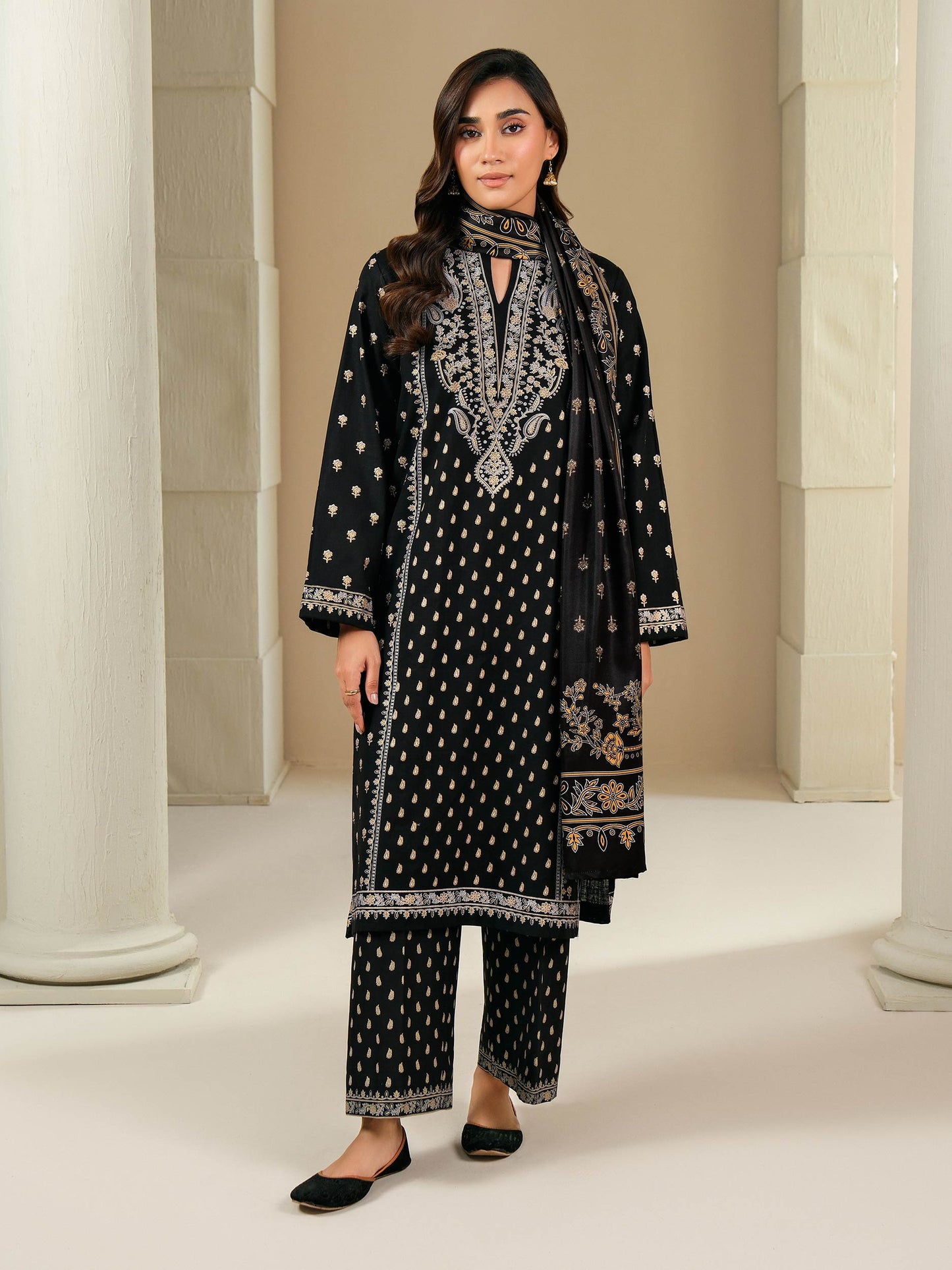3 Piece Khaddar Suit-Paste Print (Unstitched)