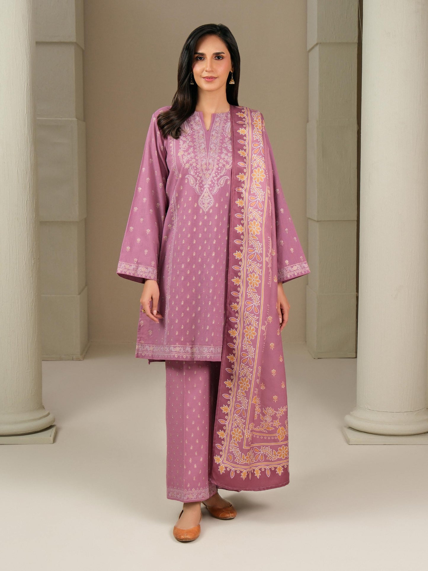 3 Piece Khaddar Suit-Paste Print (Unstitched)