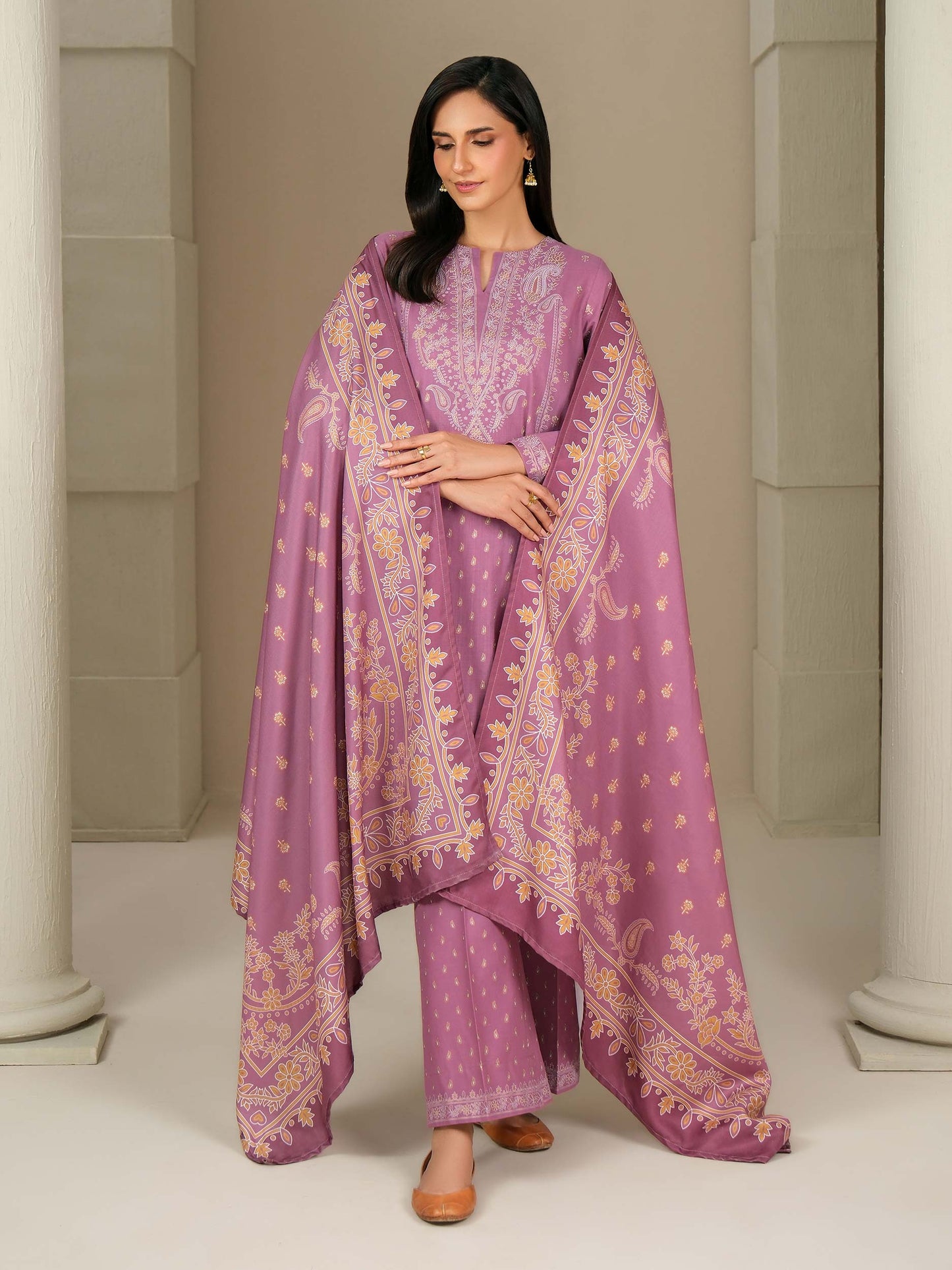 3 Piece Khaddar Suit-Paste Print (Unstitched)