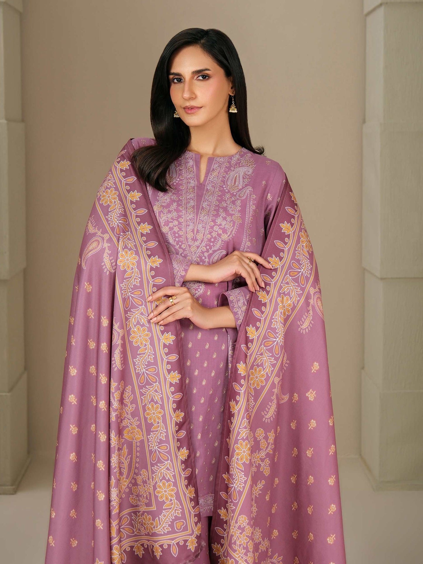 3 Piece Khaddar Suit-Paste Print (Unstitched)