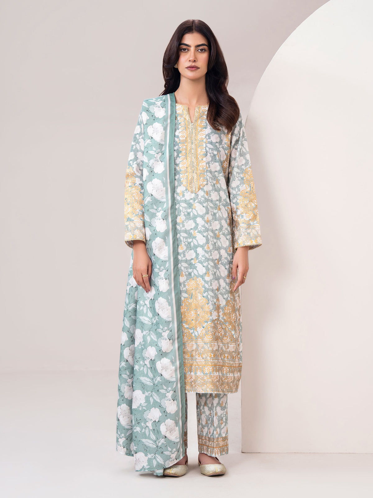 3 Piece Slub Khaddar Suit-Printed (Unstitched)