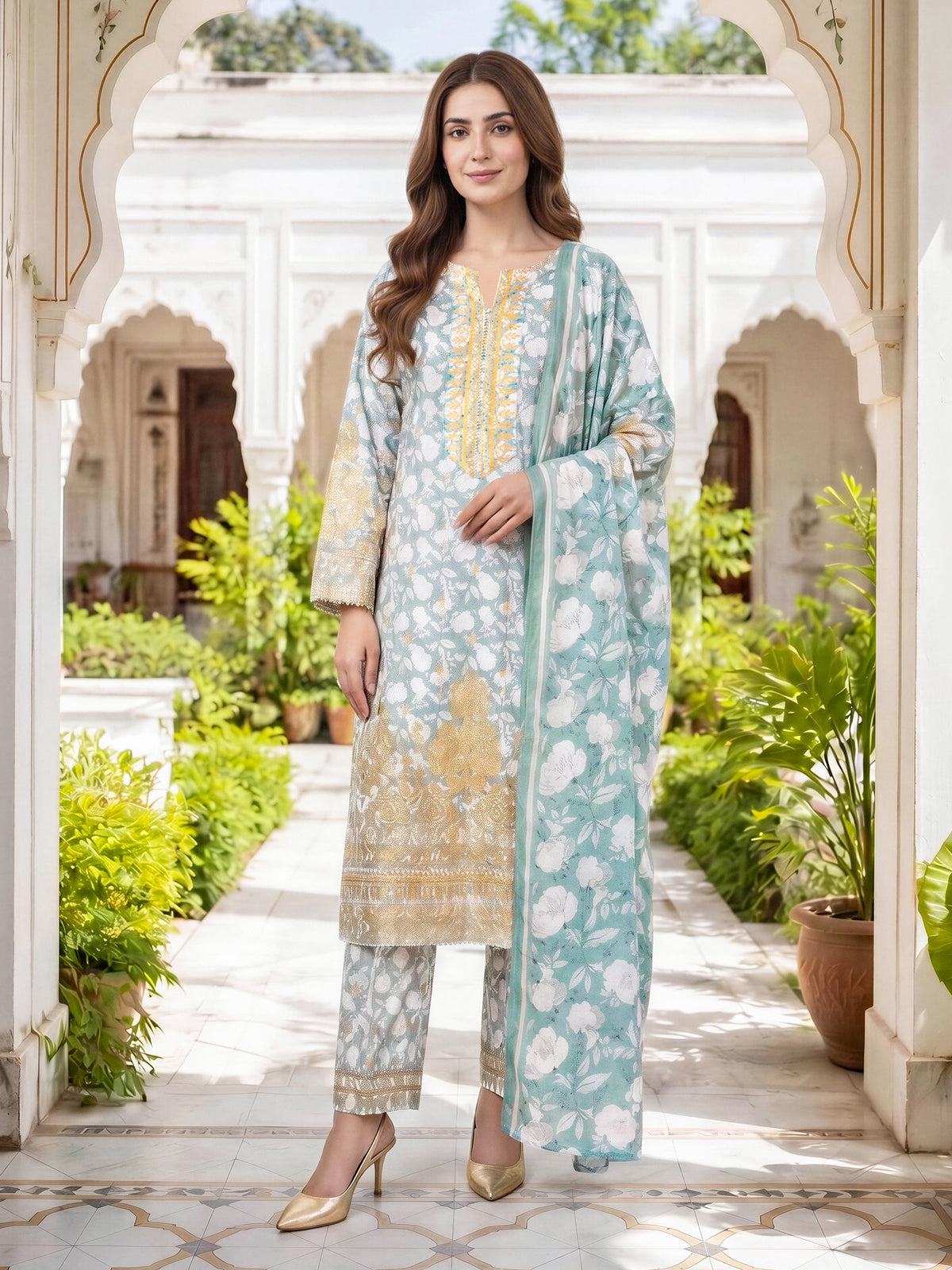 3 Piece Slub Khaddar Suit-Printed (Unstitched)