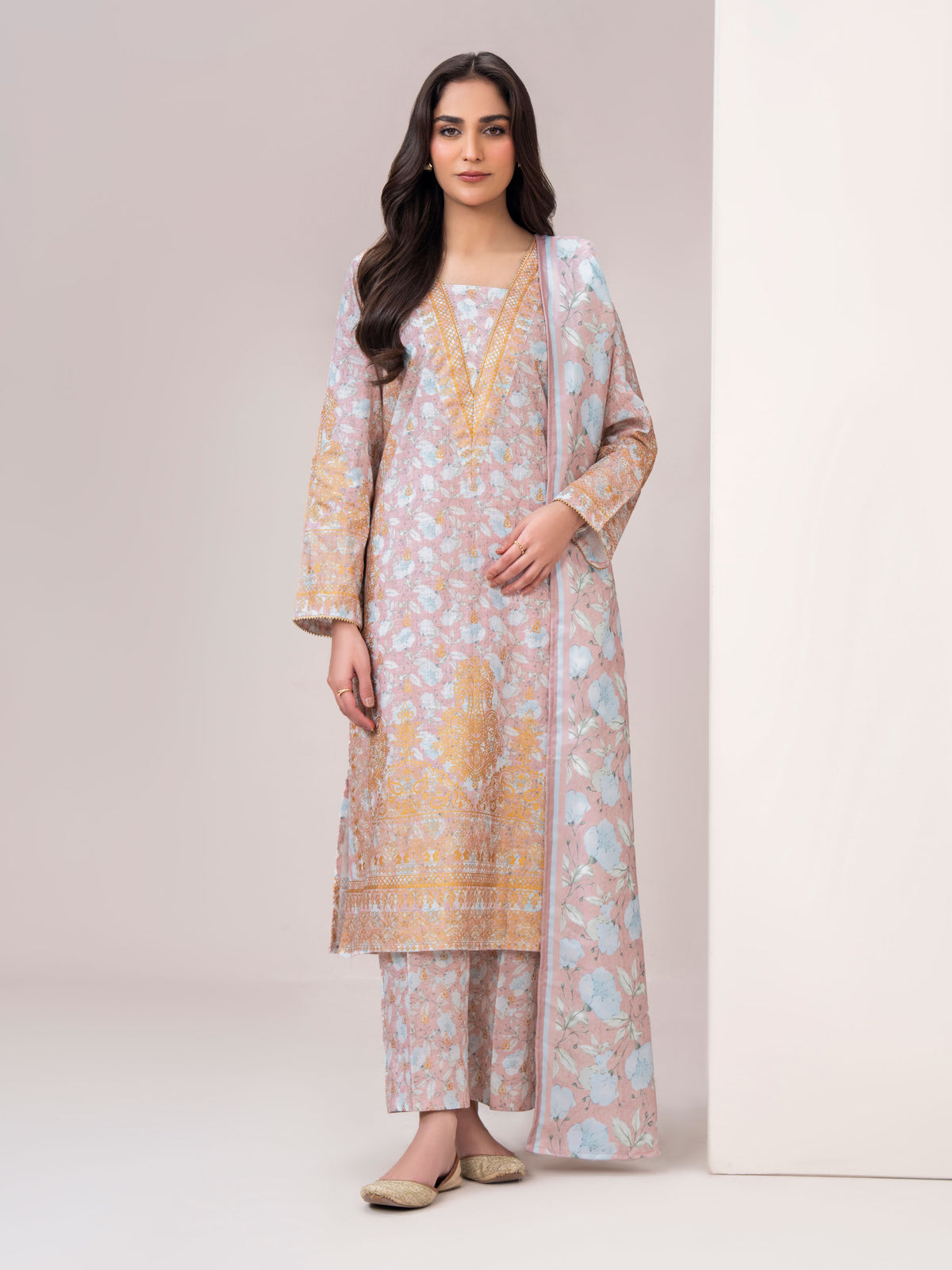 3 Piece Slub Khaddar Suit-Printed (Unstitched)