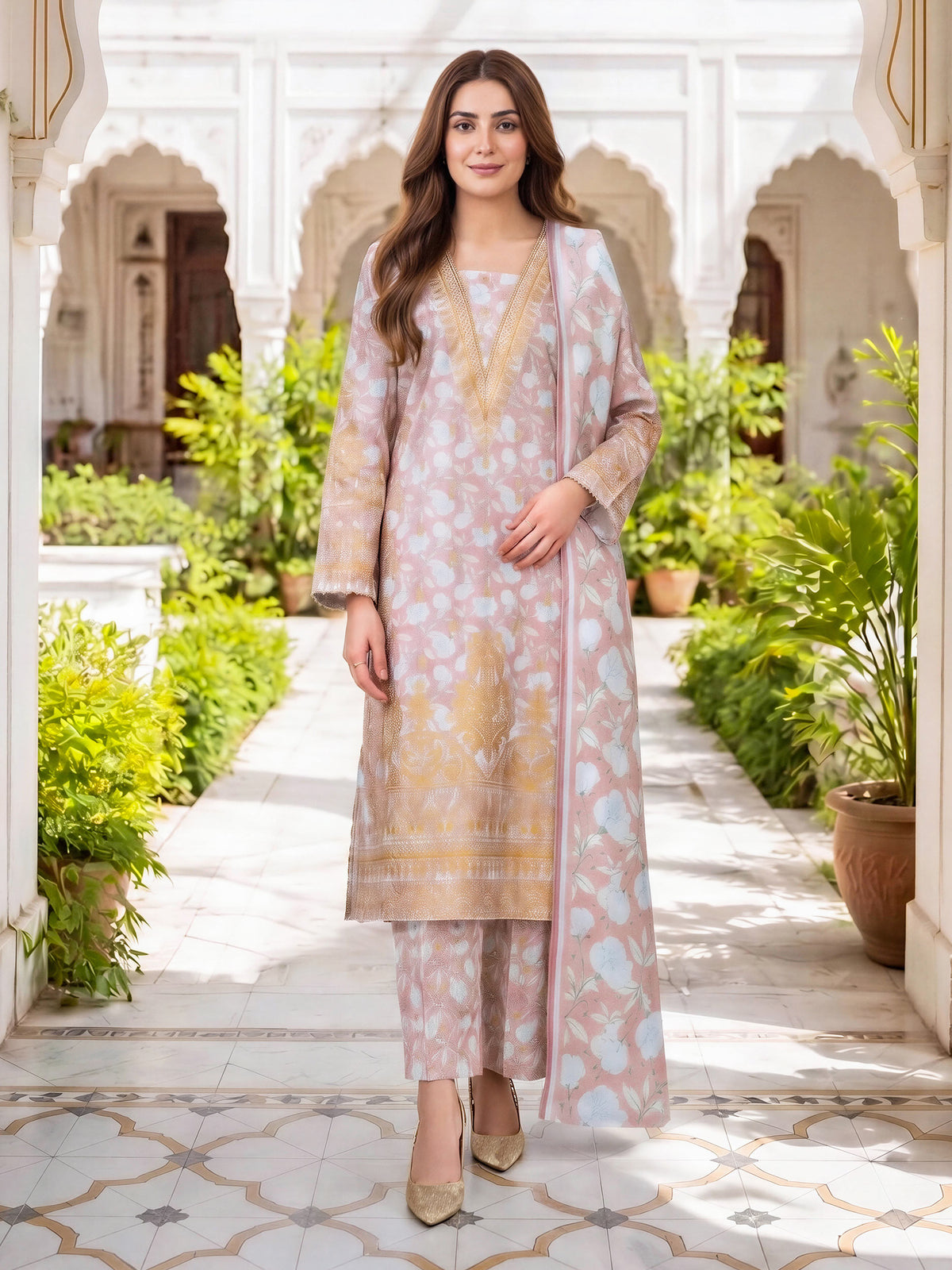3 Piece Slub Khaddar Suit-Printed (Unstitched)
