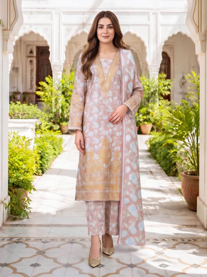 3 Piece Slub Khaddar Suit-Printed (Unstitched)
