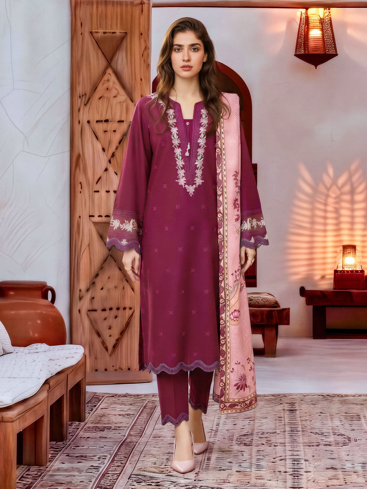 3 Piece Khaddar Suit- Embroidered (Unstitched)