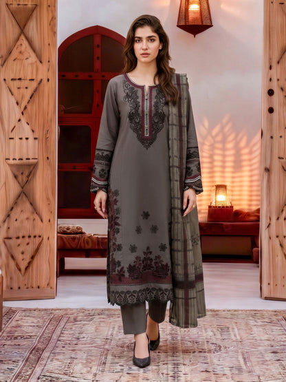 3 Piece Slub Khaddar Suit-Embroidered (Unstitched)