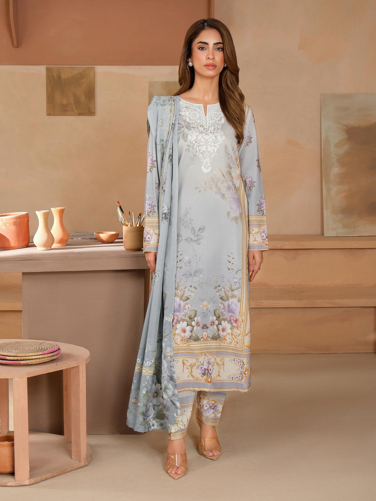 3 Piece Khaddar Suit-Embroidered (Unstitched)