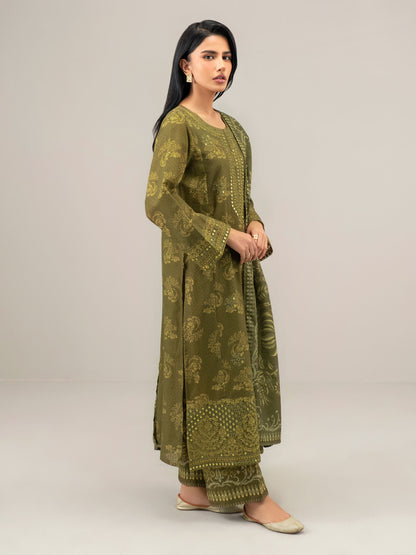 3 Piece Slub Khaddar Suit-Embroidered (Unstitched)