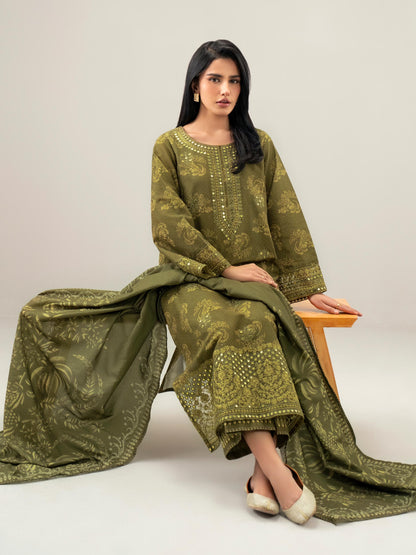 3 Piece Slub Khaddar Suit-Embroidered (Unstitched)