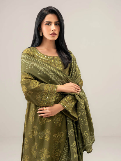 3 Piece Slub Khaddar Suit-Embroidered (Unstitched)