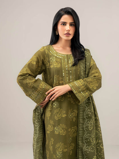 3 Piece Slub Khaddar Suit-Embroidered (Unstitched)