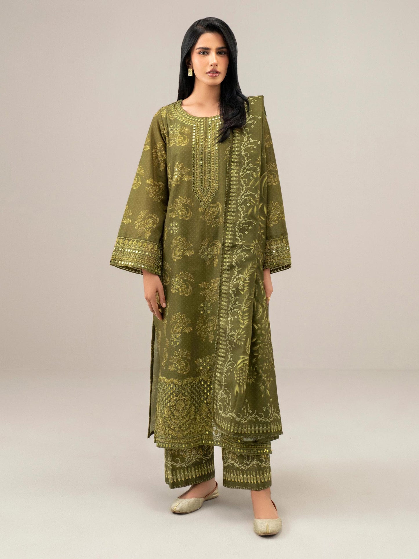 3 Piece Slub Khaddar Suit-Embroidered (Unstitched)