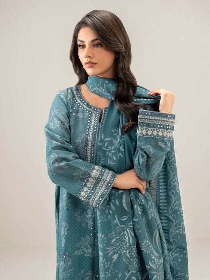 3 Piece Slub Khaddar Suit-Embroidered (Unstitched)