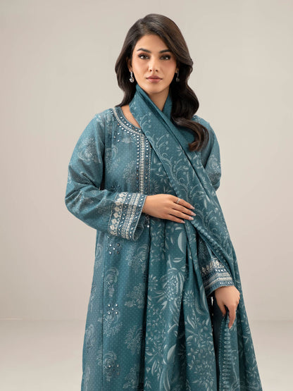 3 Piece Slub Khaddar Suit-Embroidered (Unstitched)