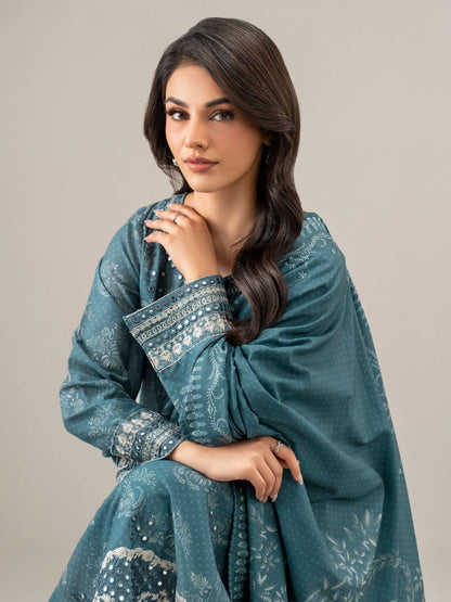 3 Piece Slub Khaddar Suit-Embroidered (Unstitched)