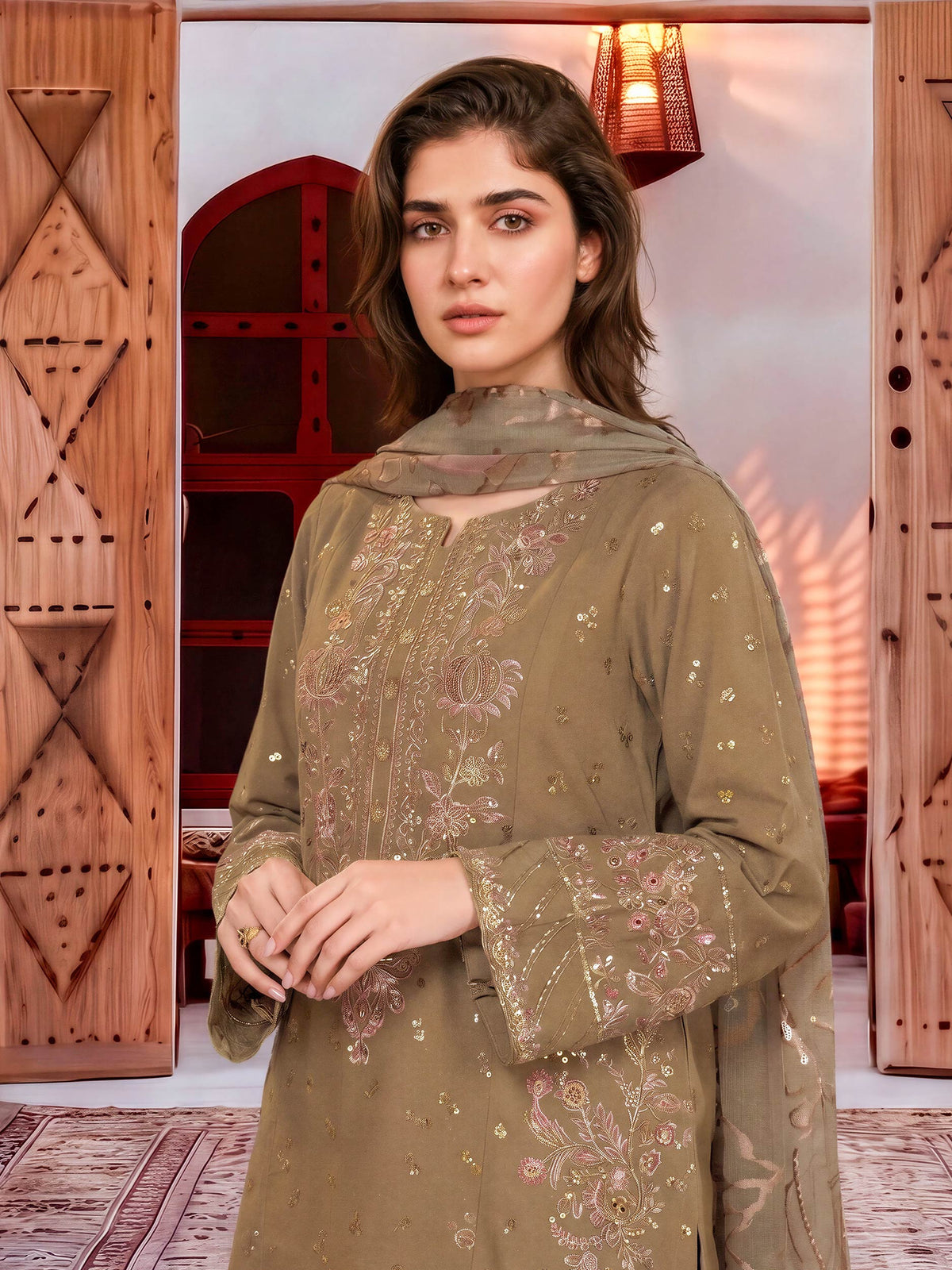 3 Piece Karandi Suit-Embroidered (Unstitched)