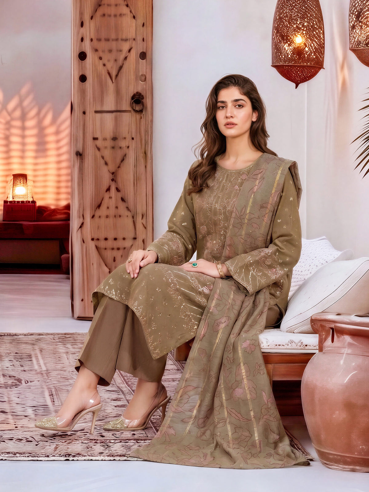 3 Piece Karandi Suit-Embroidered (Unstitched)