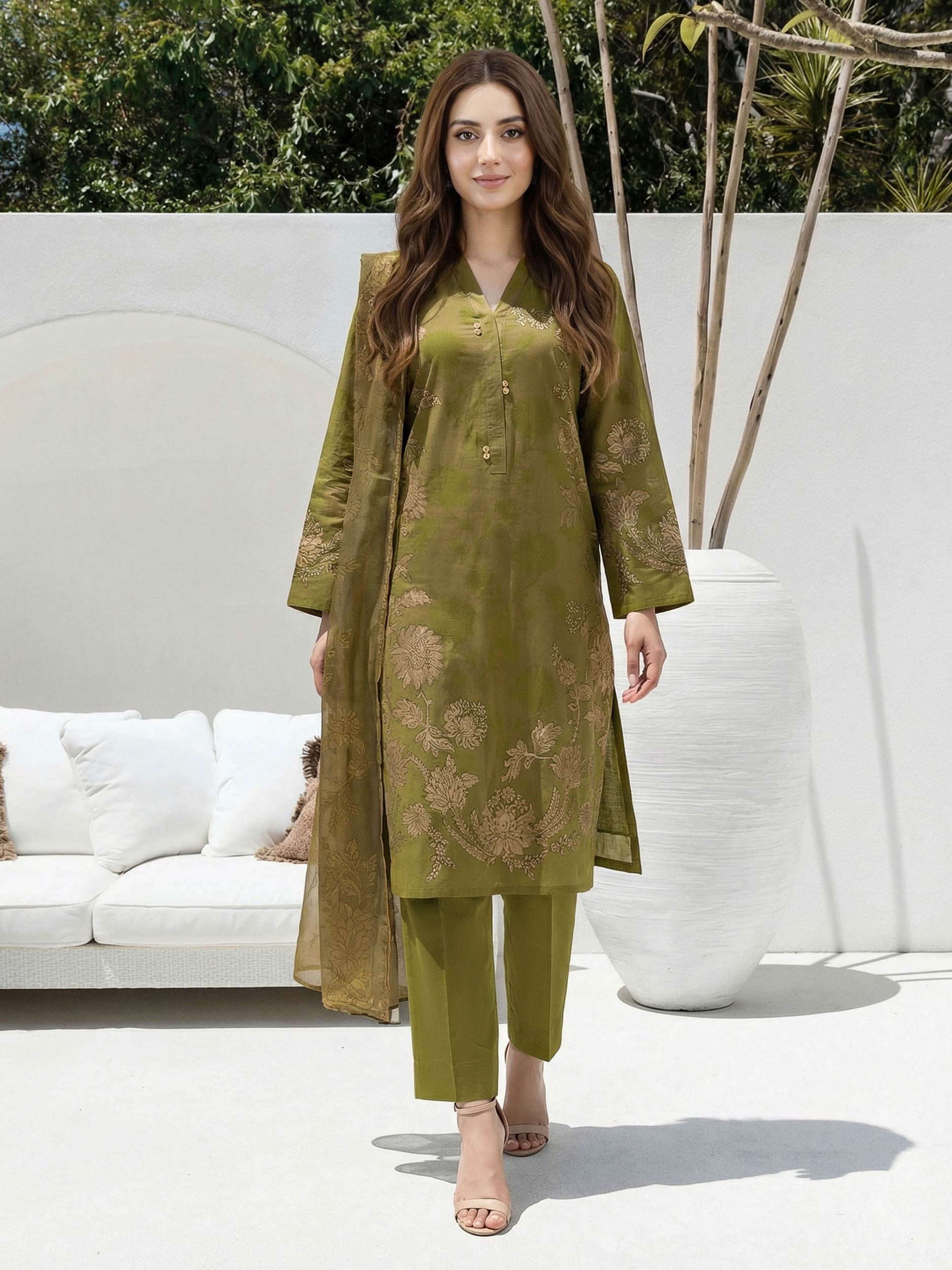 3 Piece Lawn Slub Suit (Unstitched)