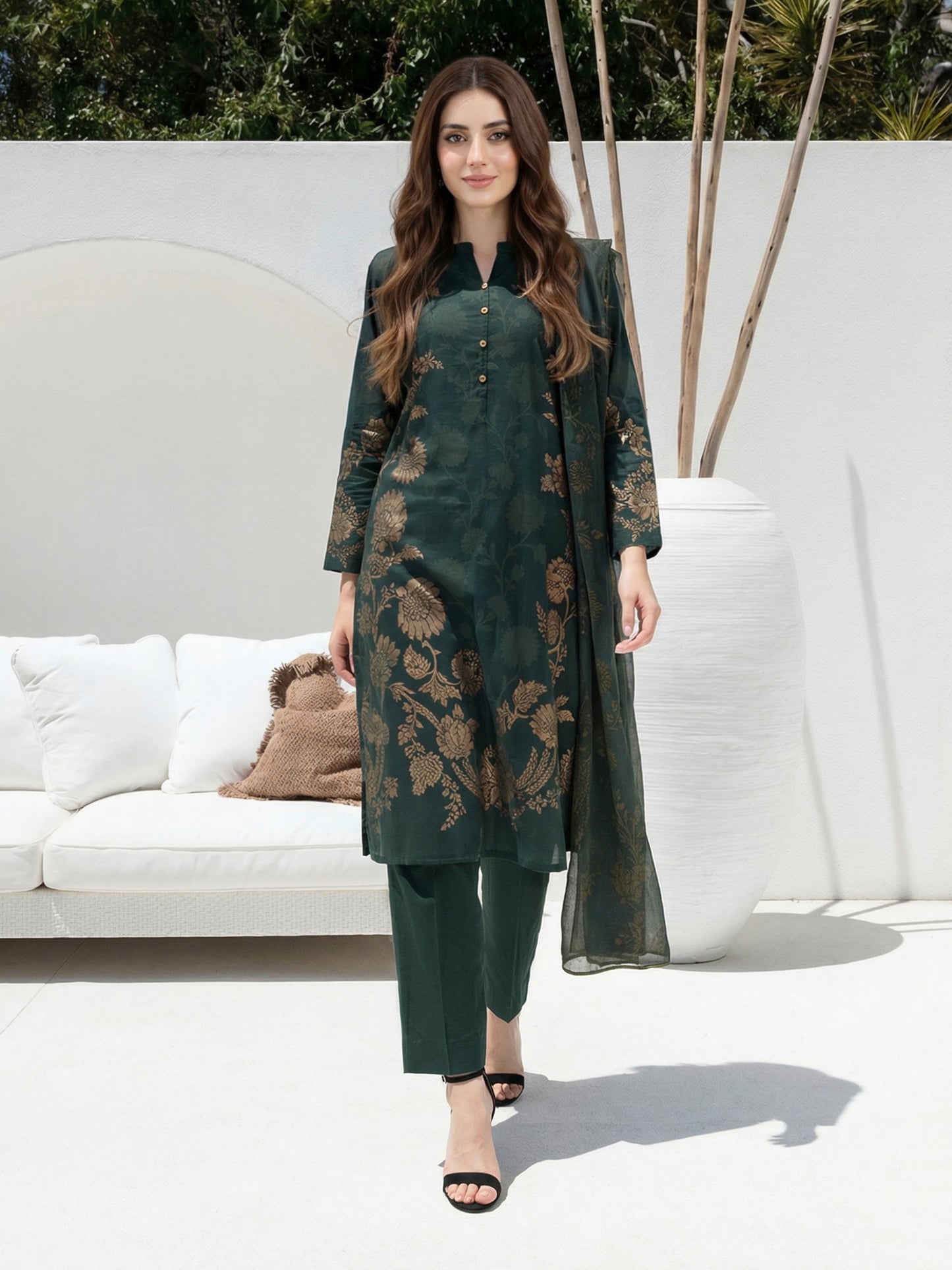 3 Piece Lawn Slub Suit (Unstitched)