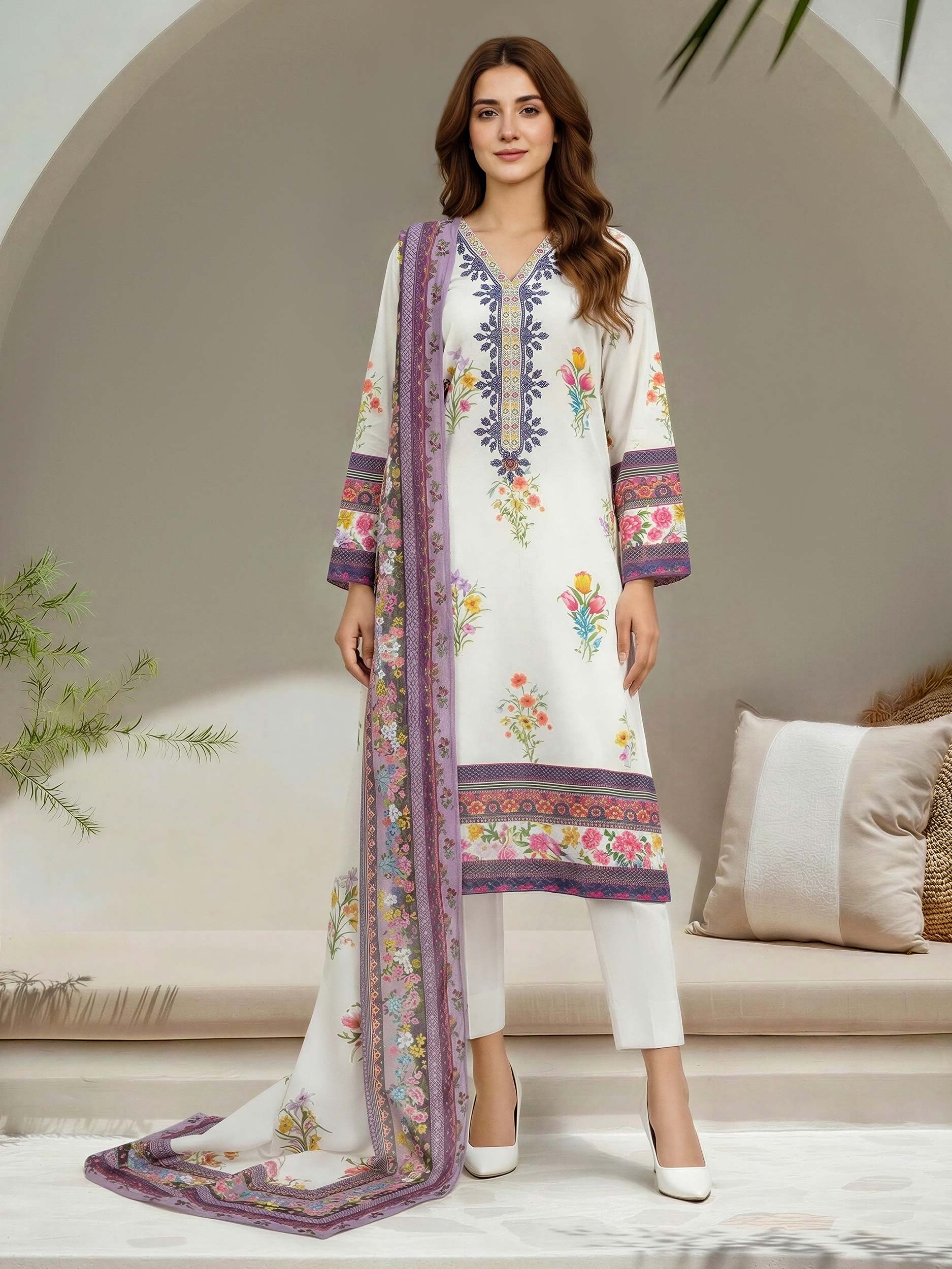 3 Piece Lawn Suit- Embroidered (Unstitched)