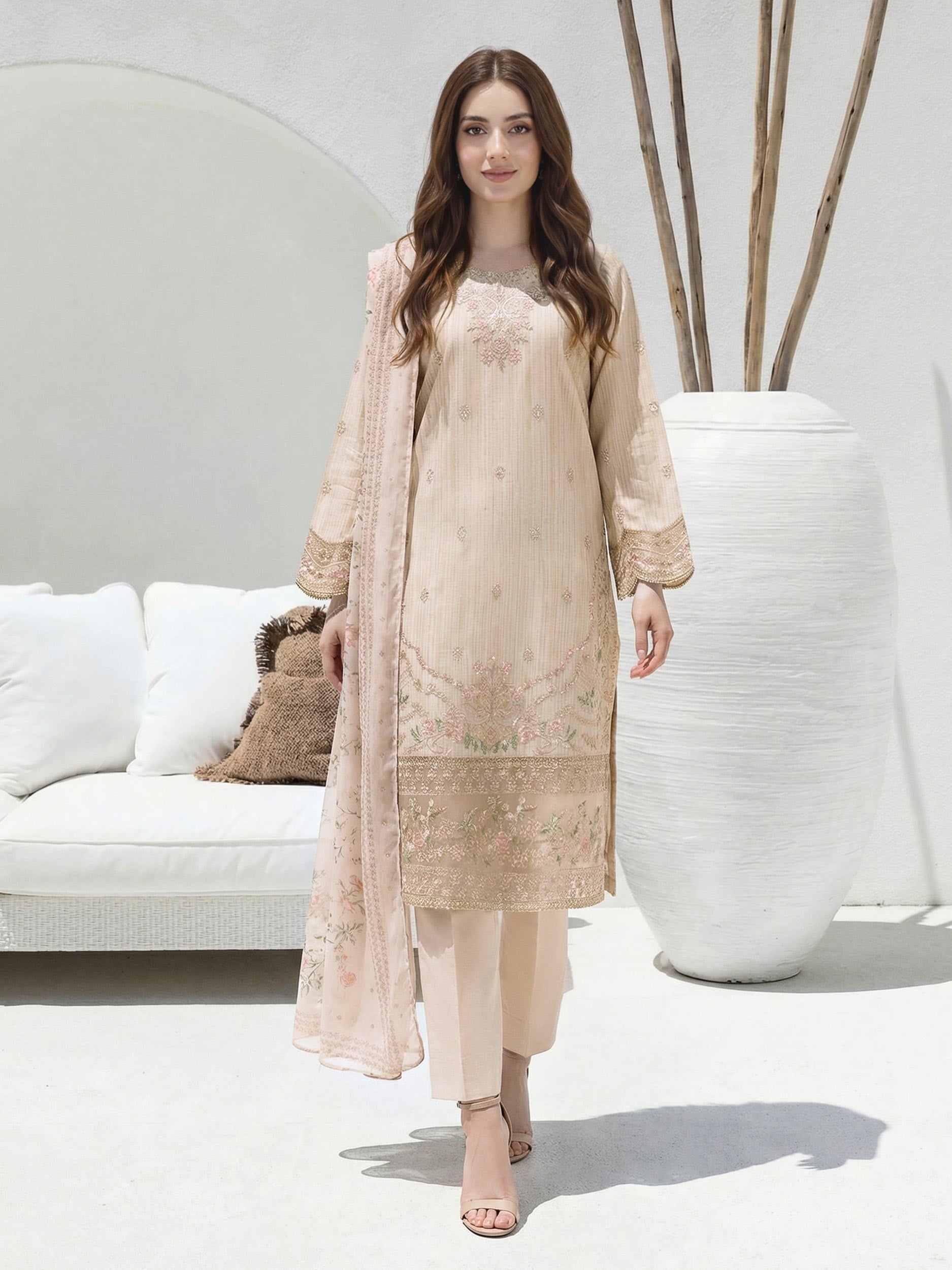 3 Piece Lawn Massouri Suit- Embroidered (Unstitched)