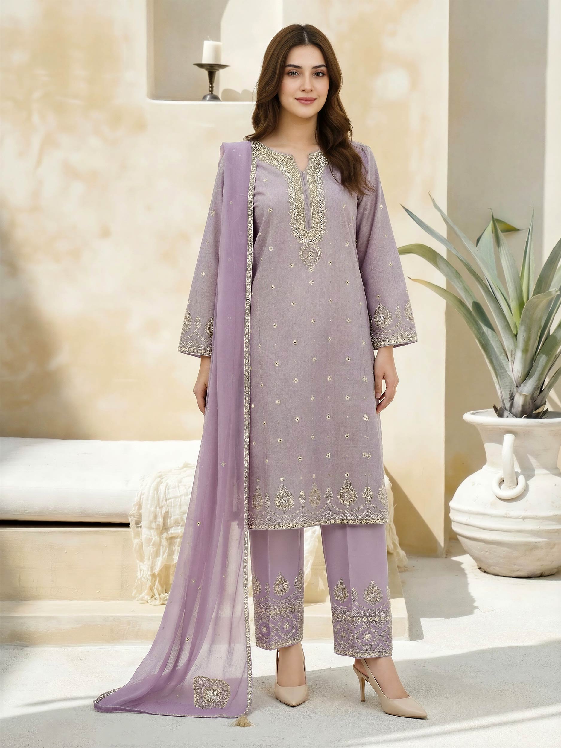 3 Piece Lawn Massouri Suit-Embroidered (Unstitched)