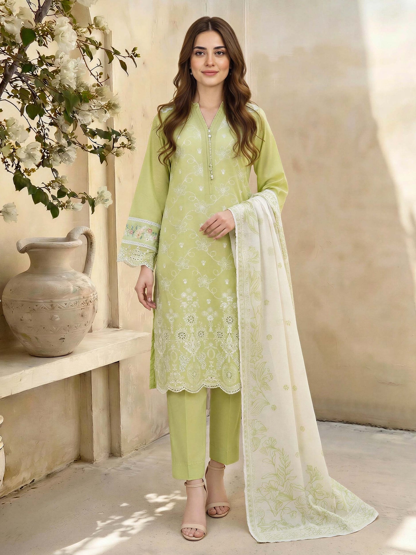3 Piece Cambric Suit-Embroidered (Unstitched)