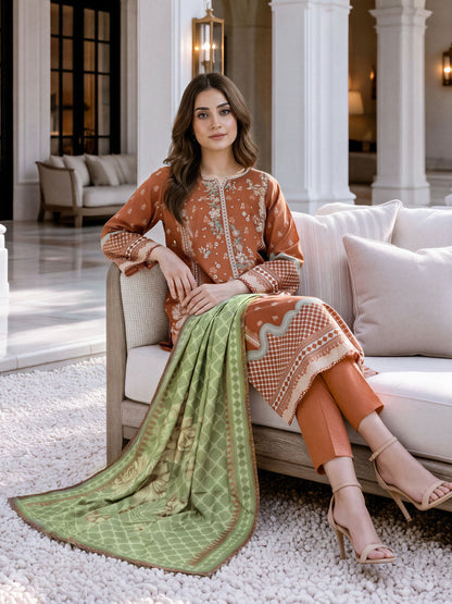 3 Piece Khaddar Suit- Embroidered (Unstitched)